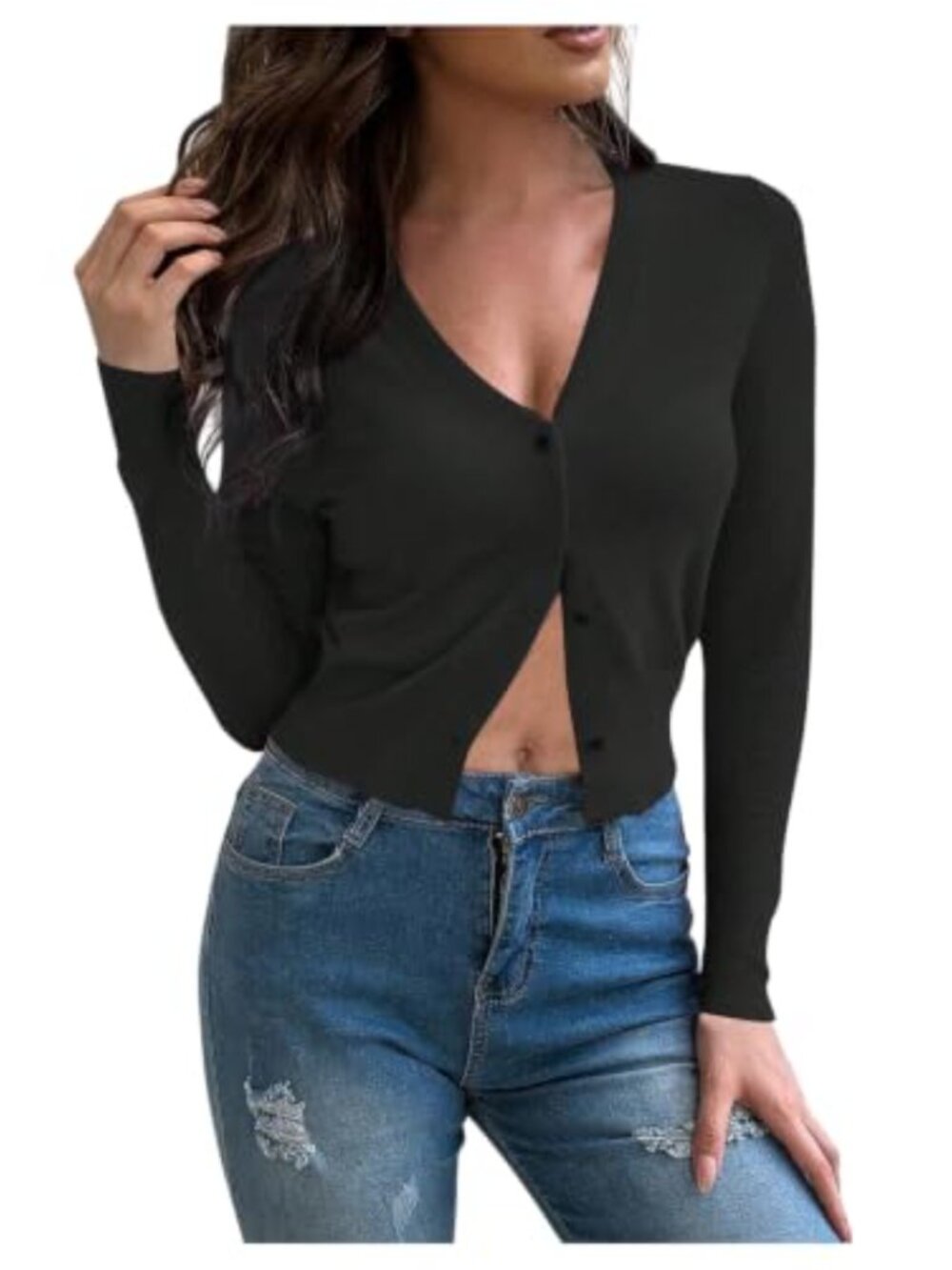 Women's Button Up Lightweight Knit Cardigan Shrug Long Sleeve V-Neck